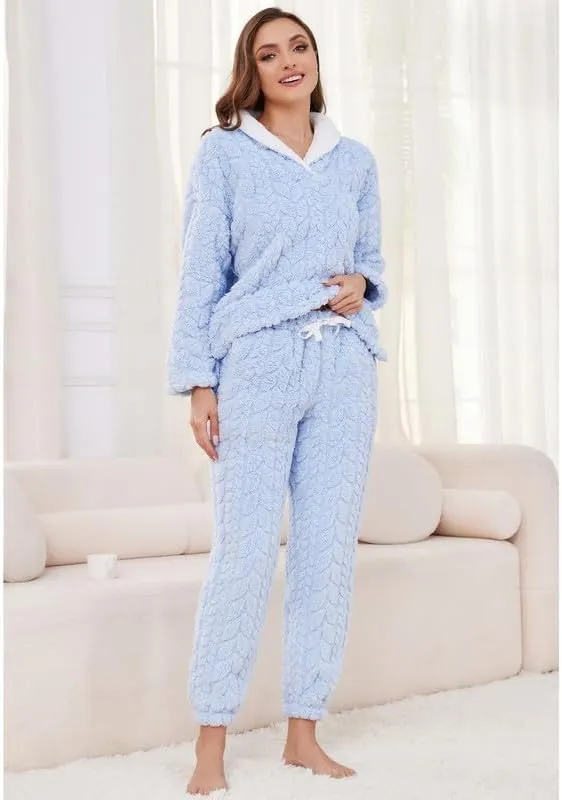 LYCY Fluffy Pajamas set for Women Fleece Pullover 2 Piece Pjs Set Soft Plush Sleepwear Winter Loungewear