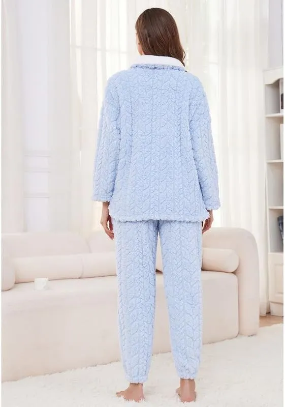 LYCY Fluffy Pajamas set for Women Fleece Pullover 2 Piece Pjs Set Soft Plush Sleepwear Winter Loungewear