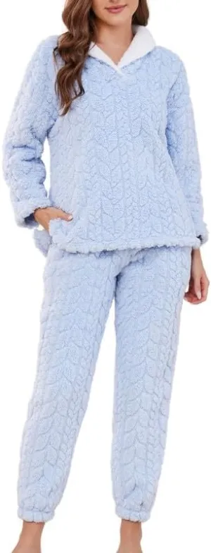LYCY Fluffy Pajamas set for Women Fleece Pullover 2 Piece Pjs Set Soft Plush Sleepwear Winter Loungewear