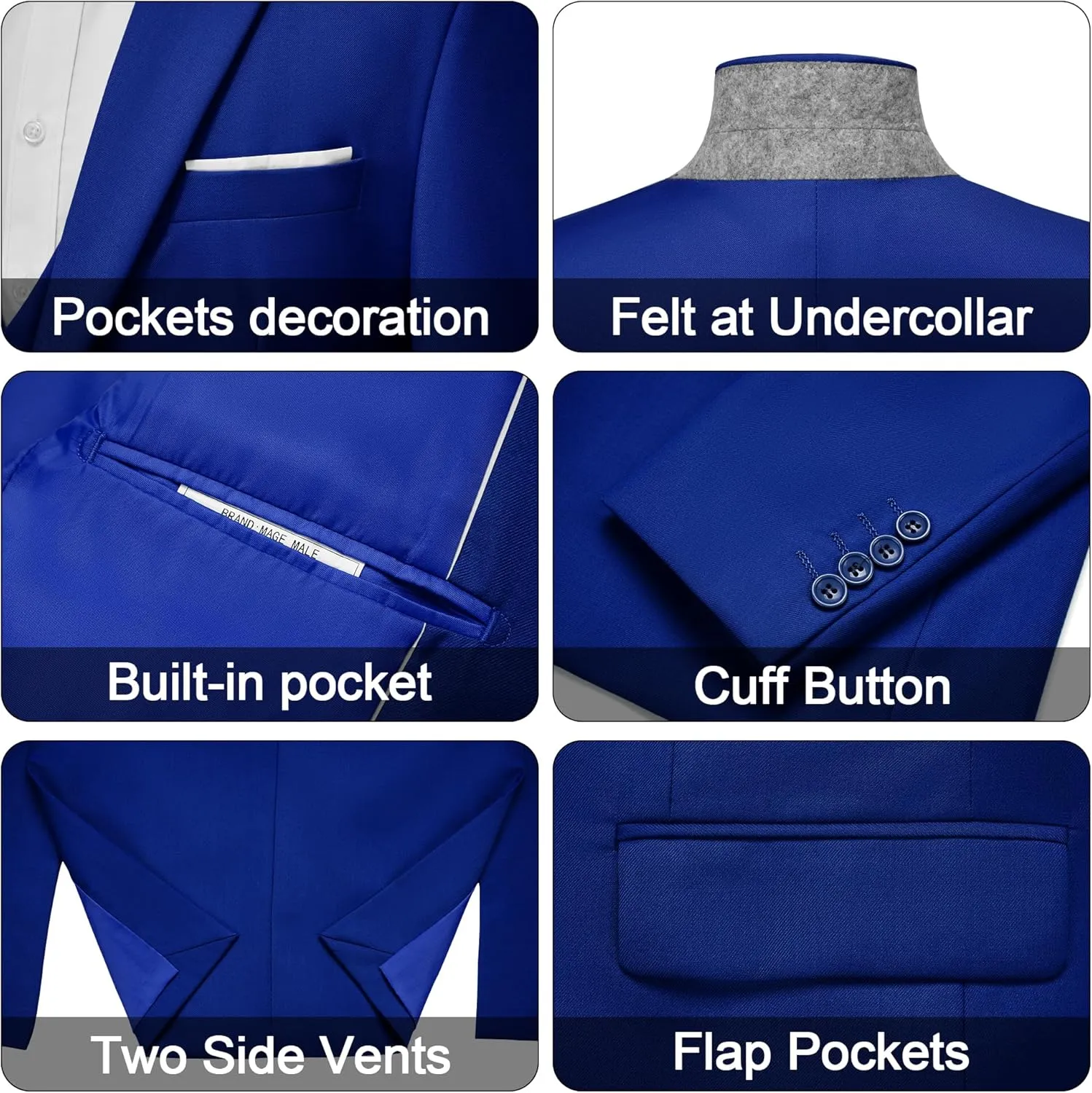 MAGE MALE Men's 3 Pieces Suit Elegant Solid One Button Slim Fit Single Breasted Party Blazer Vest Pants Set