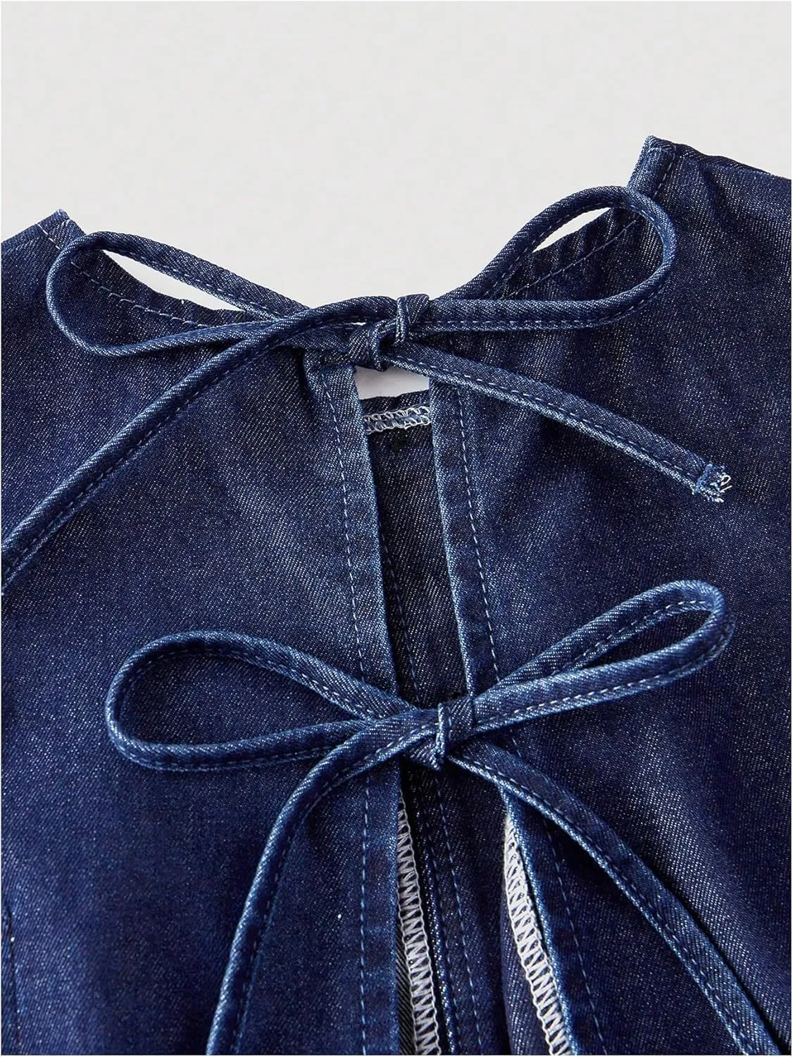 MakeMeChic Women's Denim Top Bow Tie Front Crew Neck Button Down Sleeveless Jean Vest Waistcoat