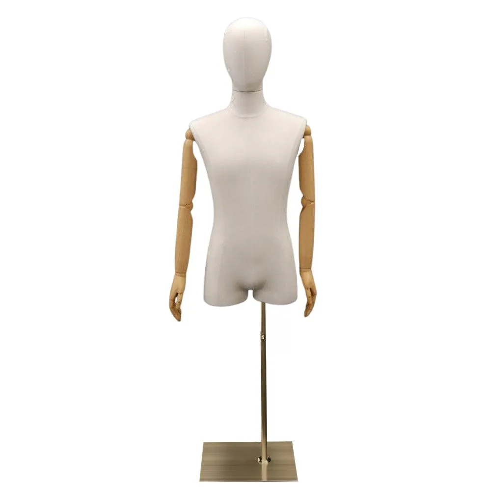 Male Pure White Linen Dress Form with Arms MM-M1WLARM