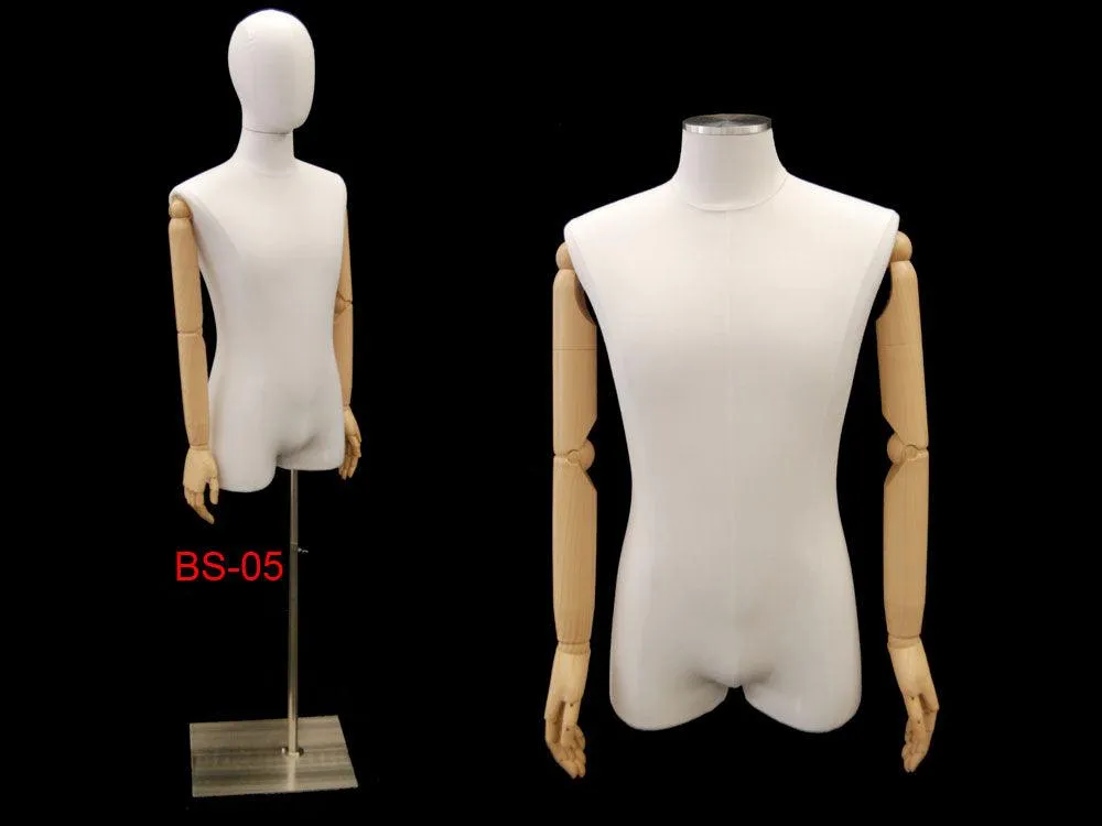 Male Pure White Linen Dress Form with Arms MM-M1WLARM
