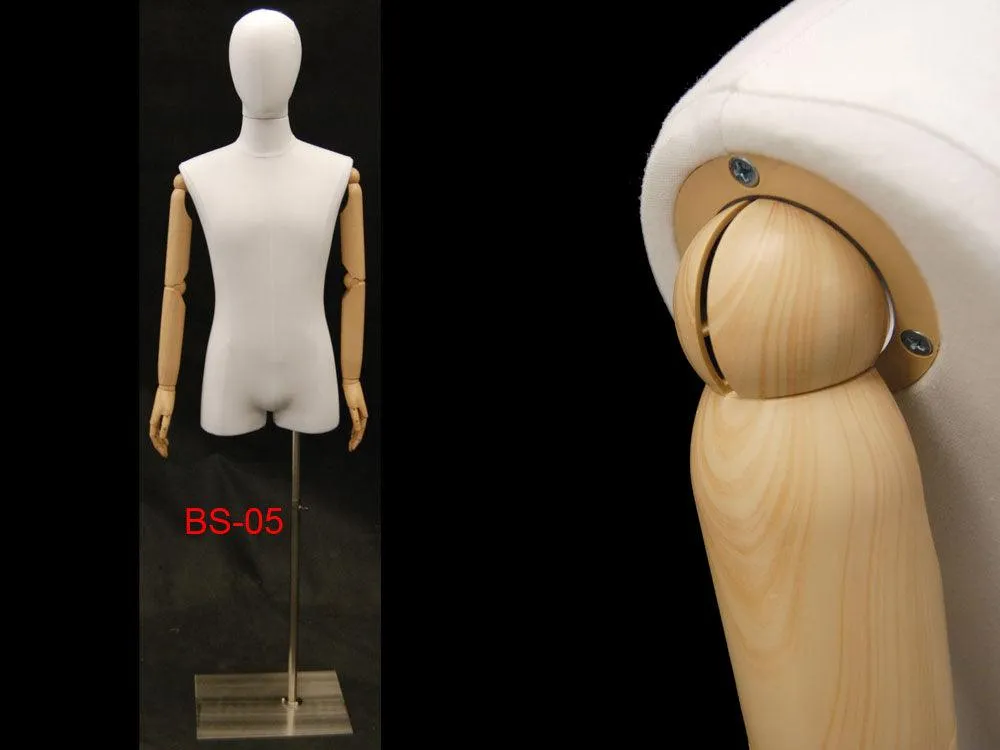 Male Pure White Linen Dress Form with Arms MM-M1WLARM