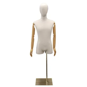 Male Pure White Linen Dress Form with Arms MM-M1WLARM