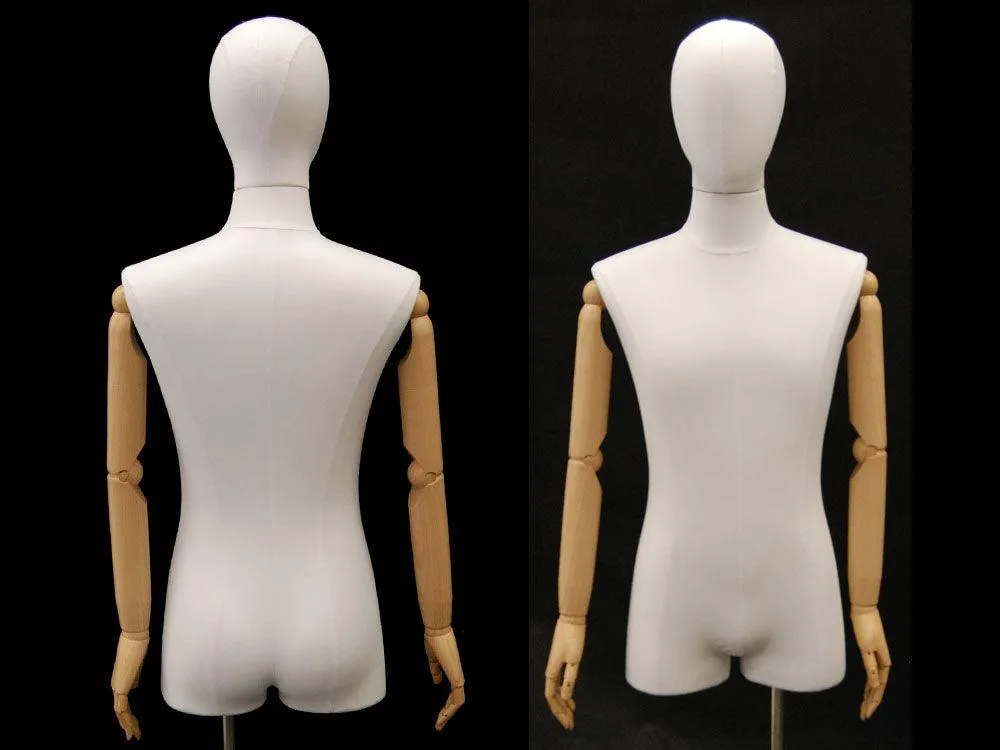Male Pure White Linen Dress Form with Arms MM-M1WLARM