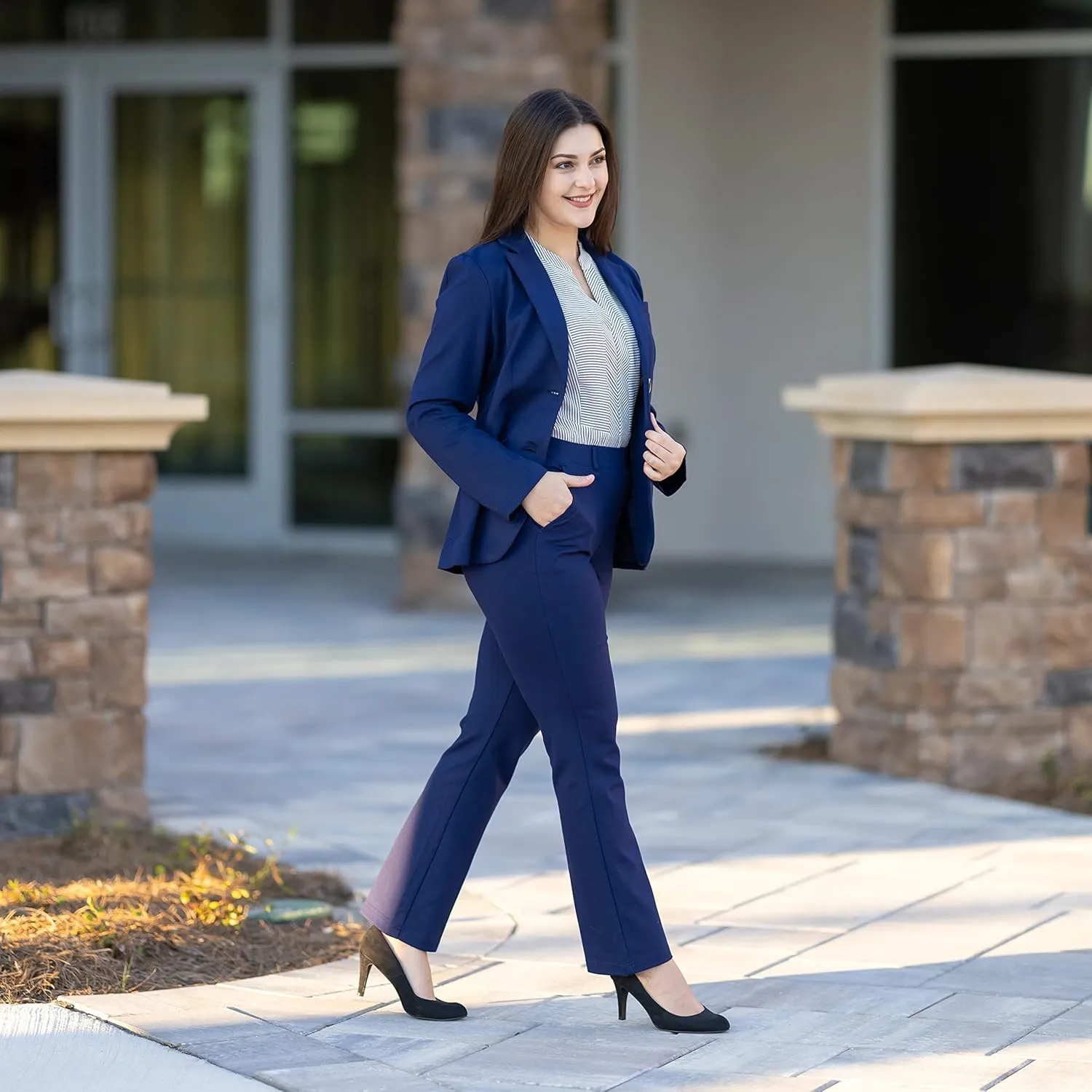 Marycrafts Women's 2 Buttons Business Blazer Pant Suit Set for Work