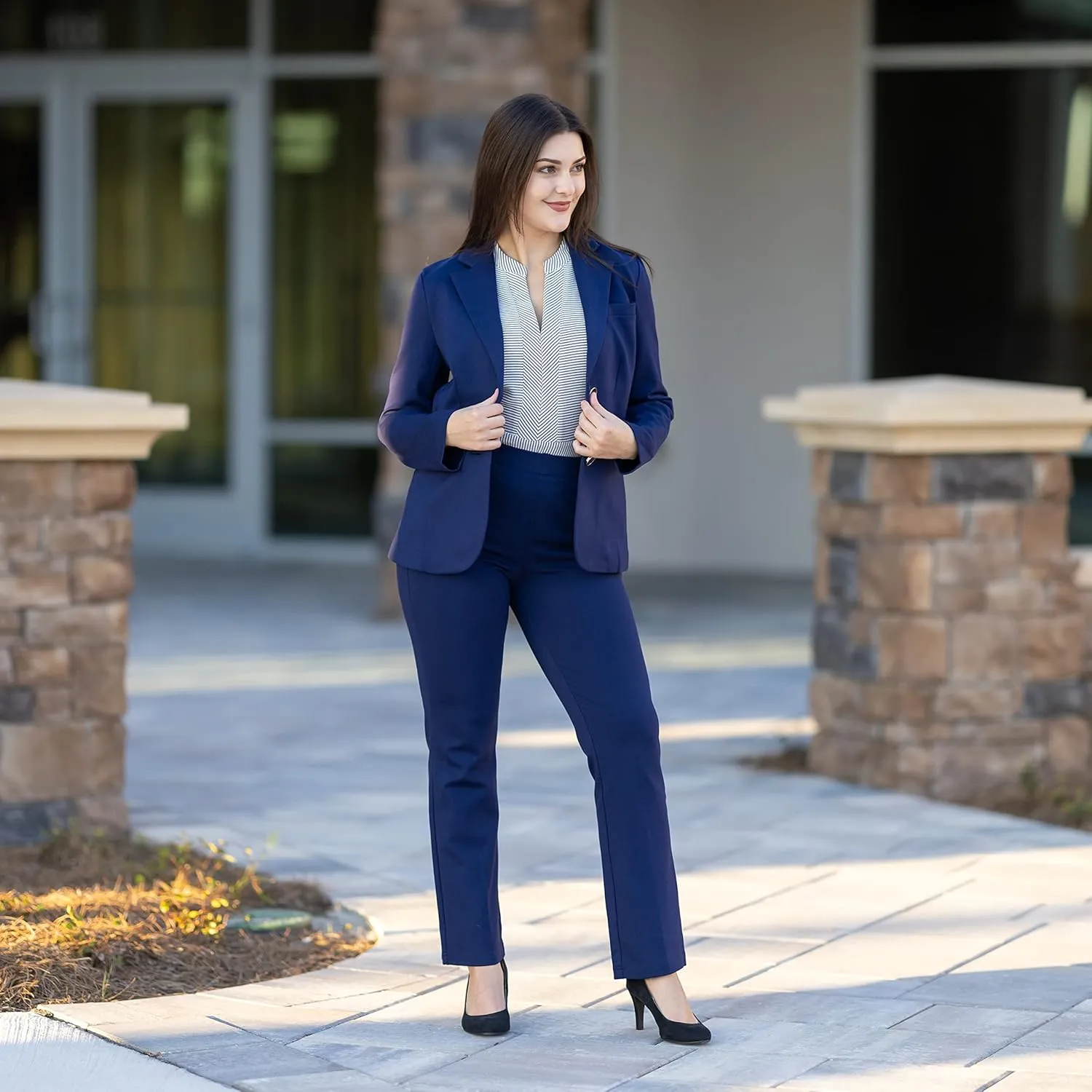 Marycrafts Women's 2 Buttons Business Blazer Pant Suit Set for Work