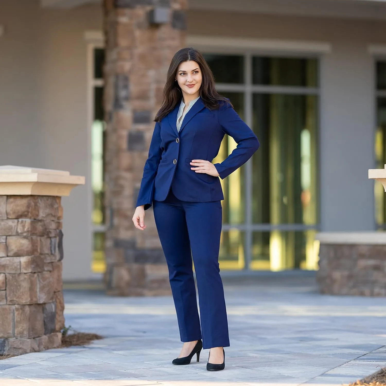 Marycrafts Women's 2 Buttons Business Blazer Pant Suit Set for Work