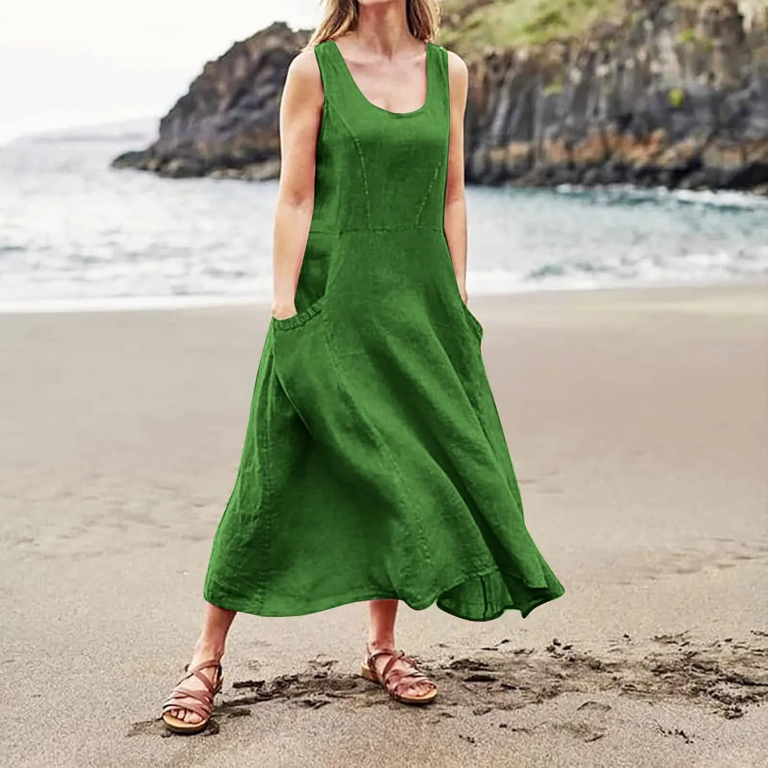 Maxi Sundresses for Women 2025 Plus Size Summer Casual Sleeveless Sundress Loose Fit Lightweight Maxi Dress