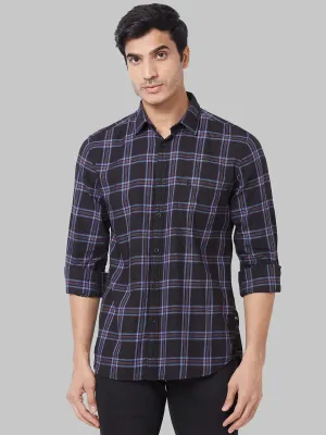 Men Black Slim Fit Checks Cotton Full Sleeve Shirts
