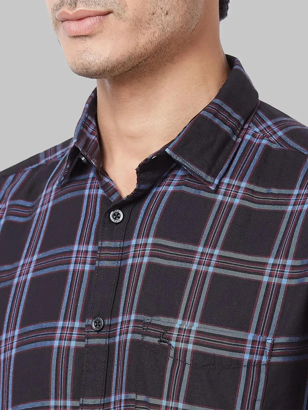 Men Black Slim Fit Checks Cotton Full Sleeve Shirts