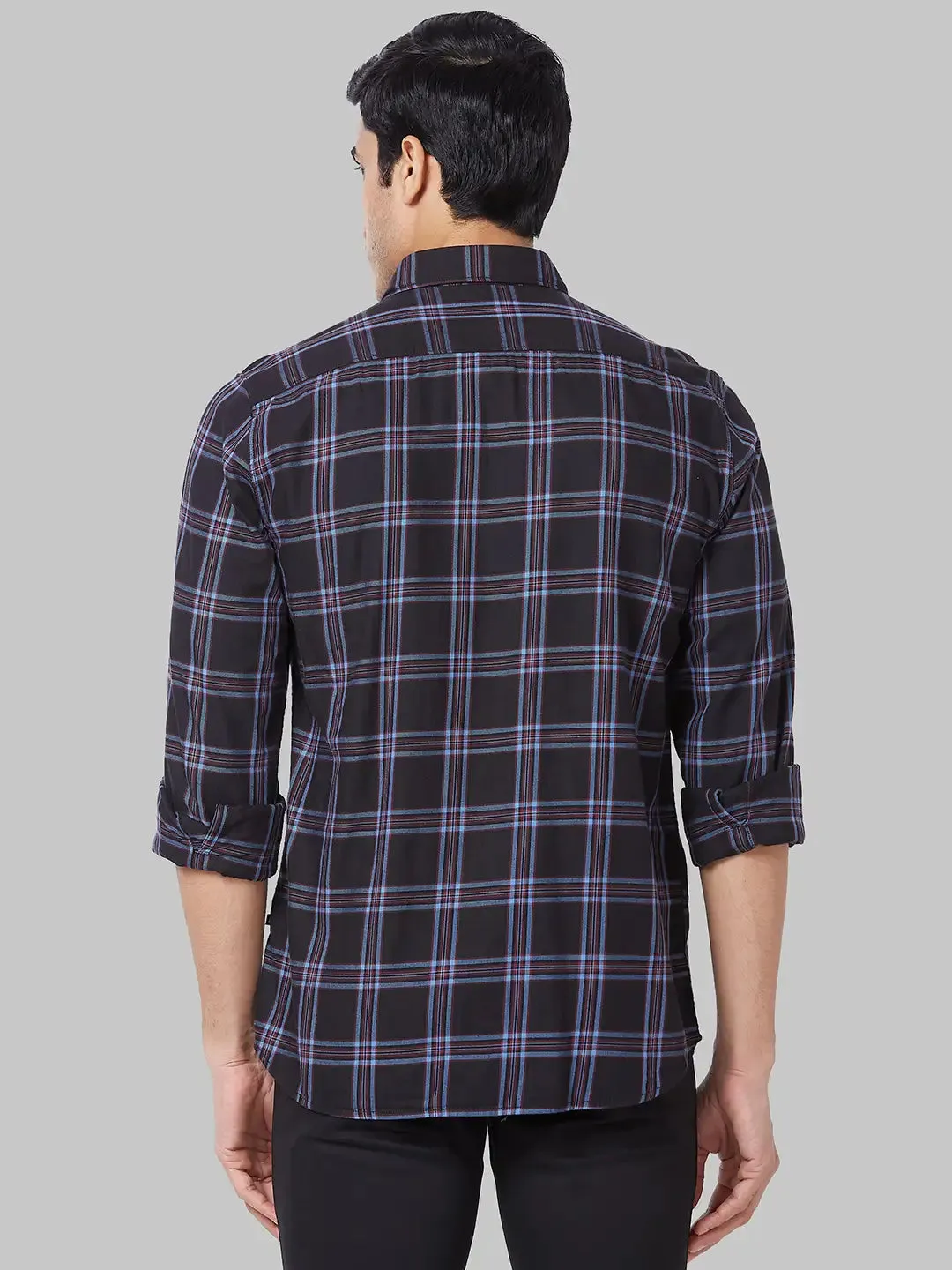 Men Black Slim Fit Checks Cotton Full Sleeve Shirts