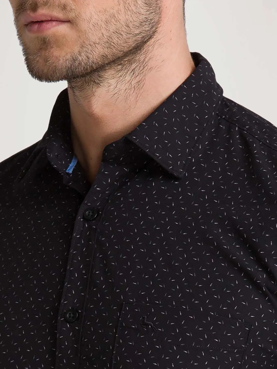 Men Black Slim Fit Print Bamboo Microfiber Blend Full Sleeve Shirts