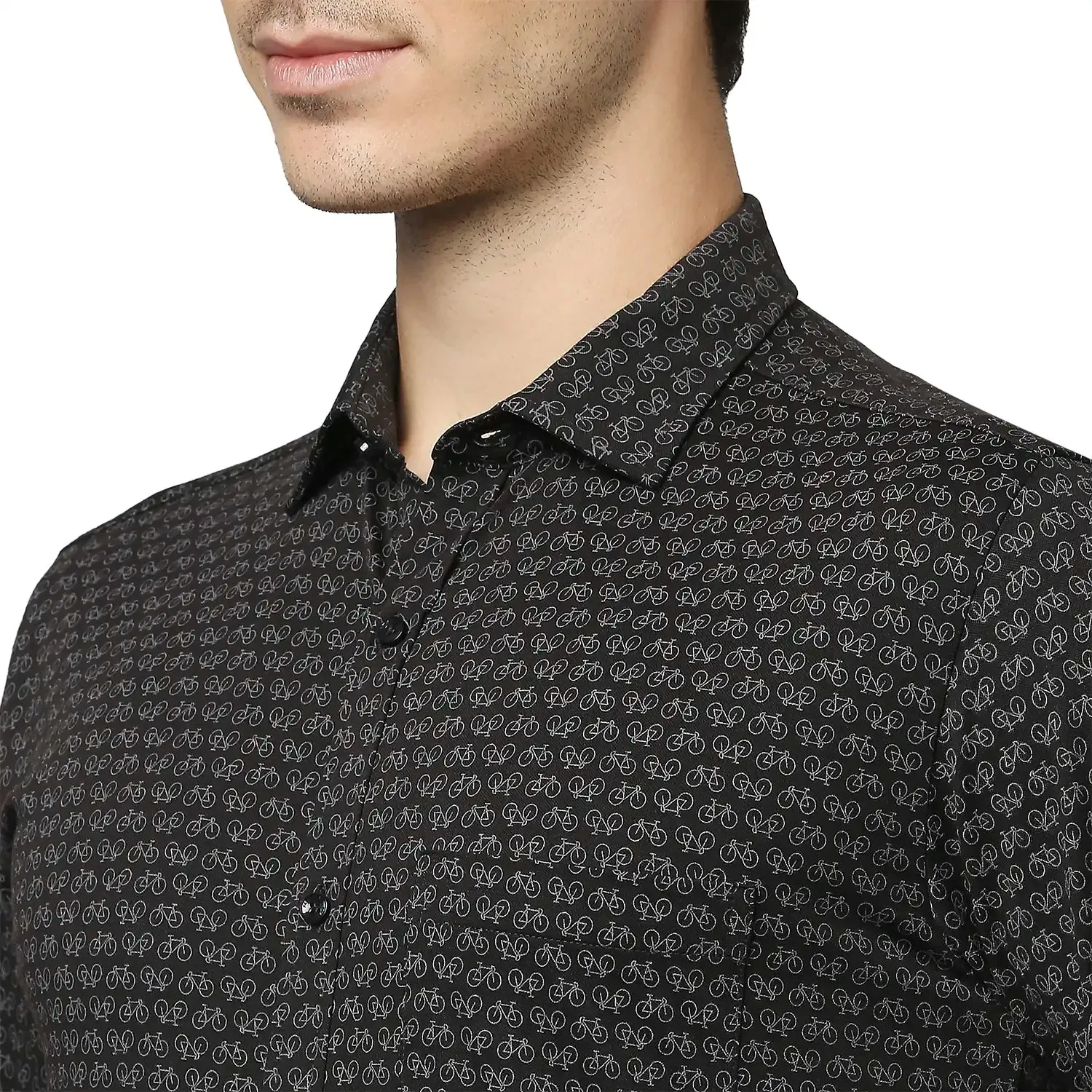 Men Black Slim Fit Print Cotton Blend Shirts