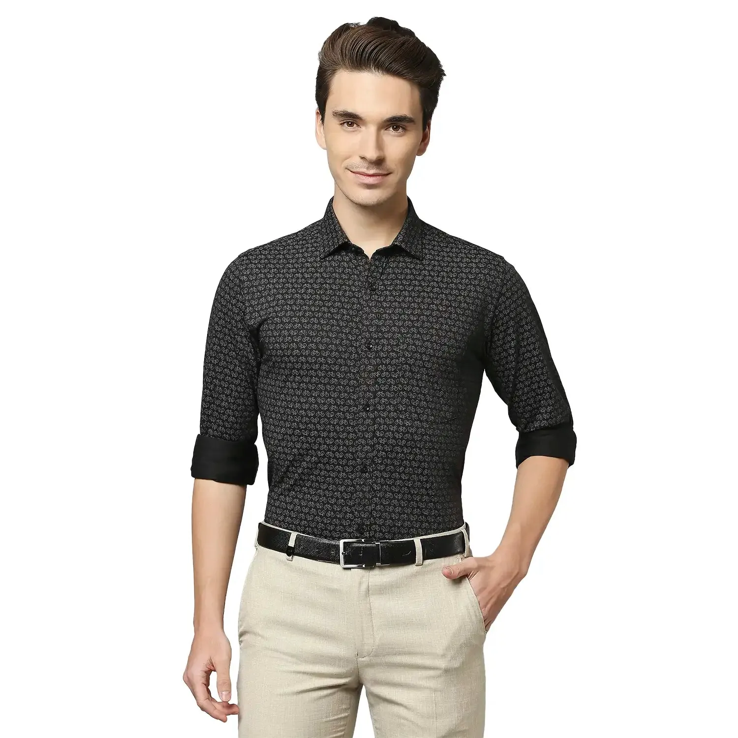Men Black Slim Fit Print Cotton Blend Shirts