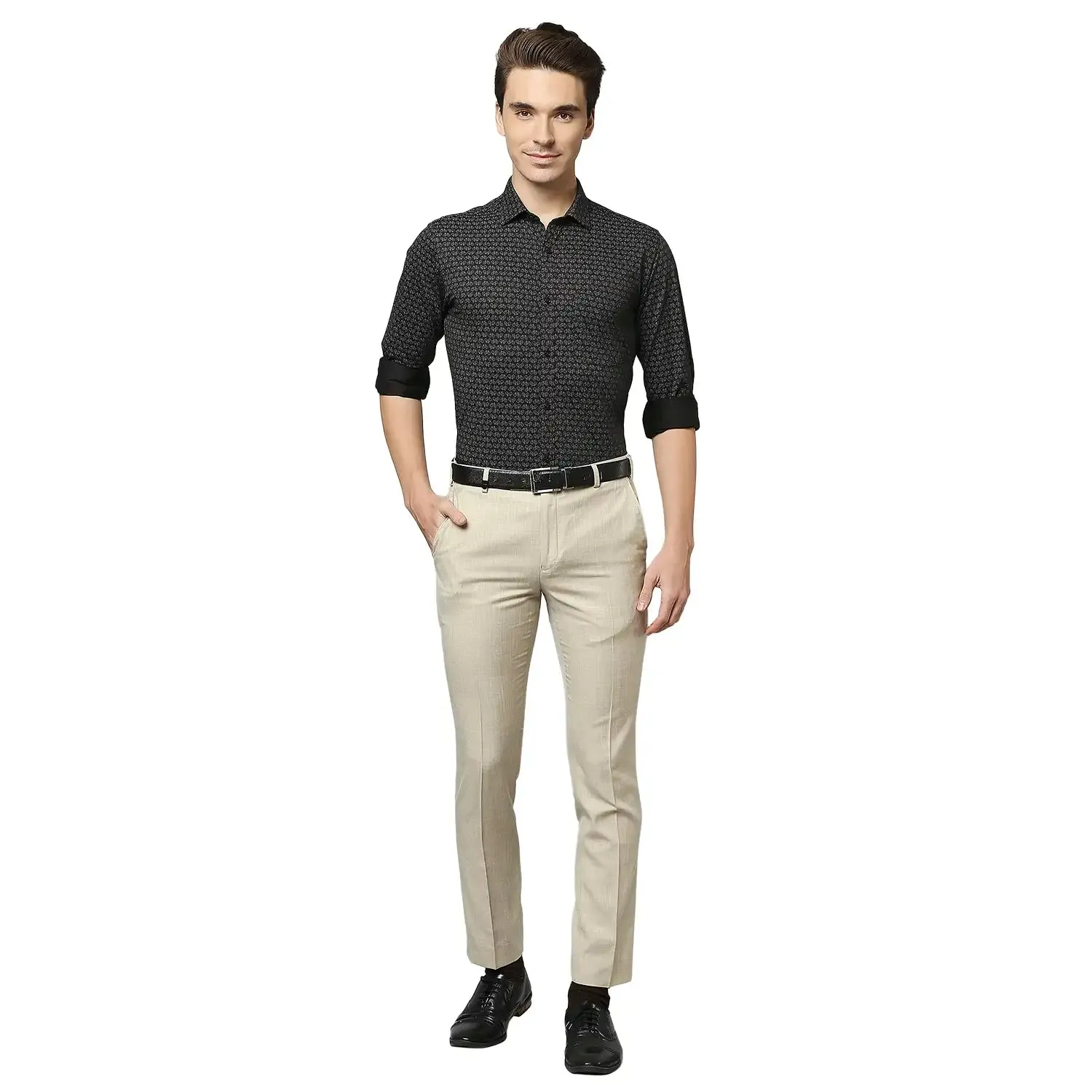 Men Black Slim Fit Print Cotton Blend Shirts