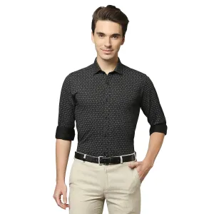 Men Black Slim Fit Print Cotton Blend Shirts