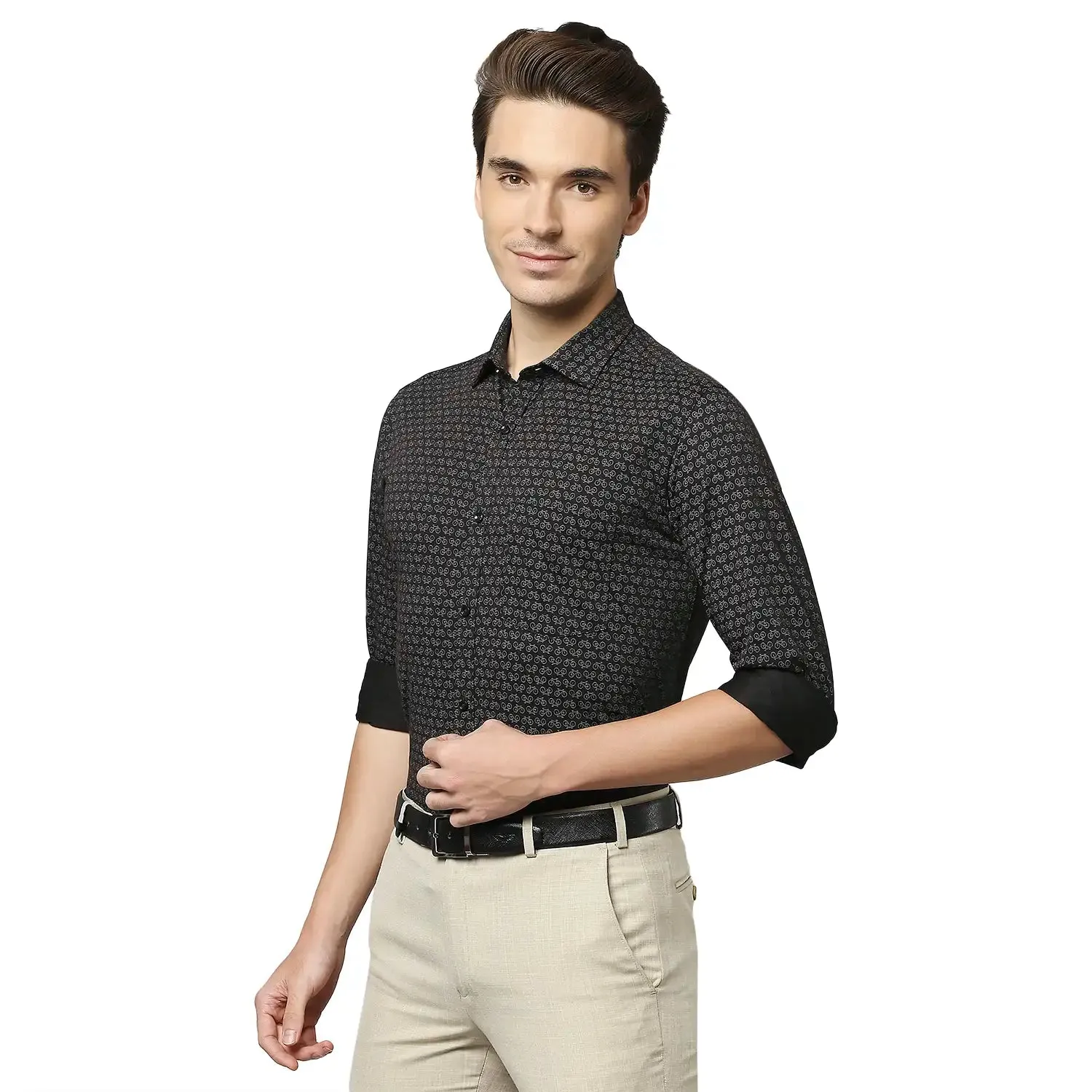 Men Black Slim Fit Print Cotton Blend Shirts