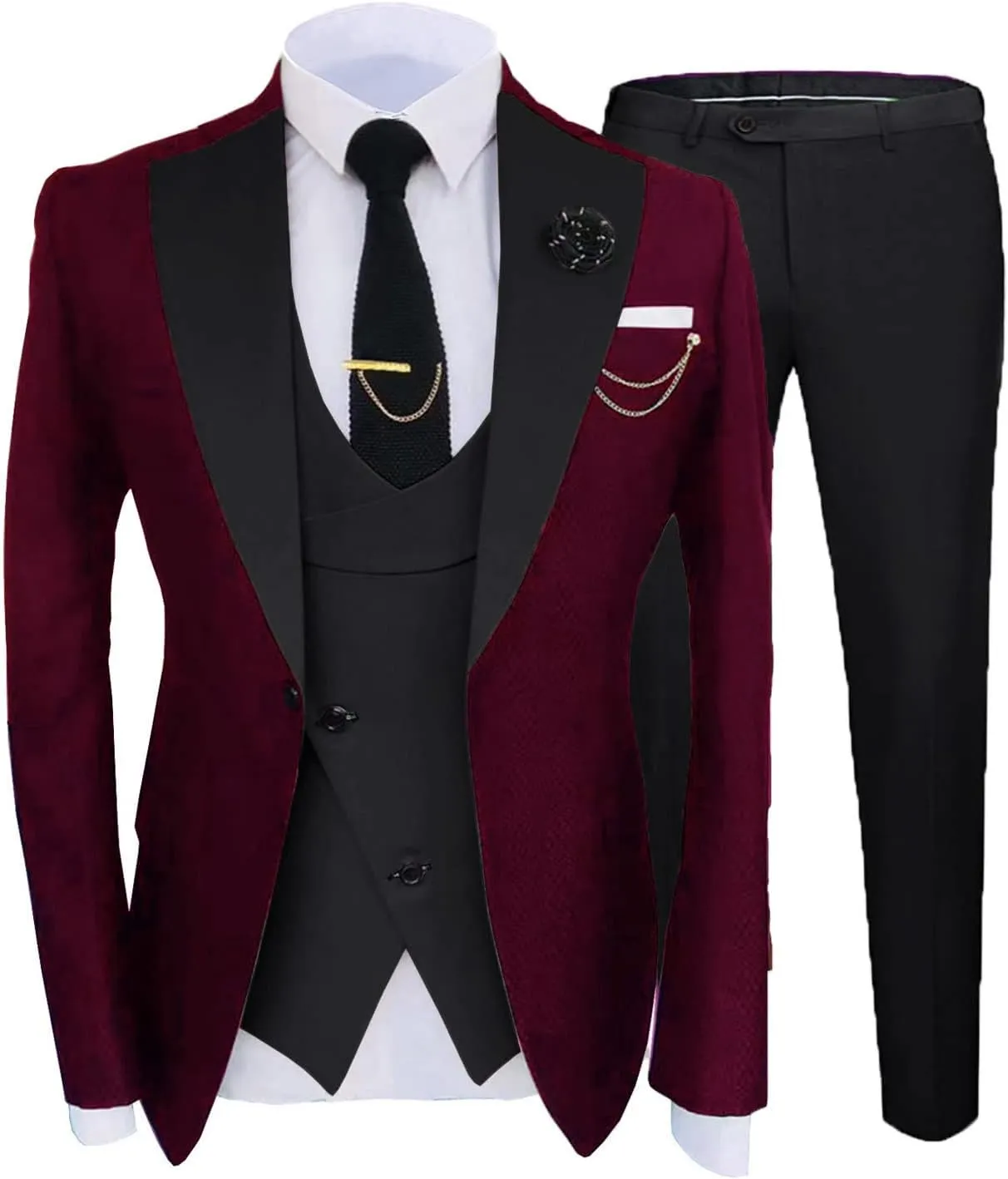 Mens Fashion Slim Fit 3 Piece Suits 2024 Elegant Party Blazer Vest Pants Set EXZ089