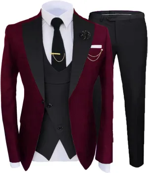 Mens Fashion Slim Fit 3 Piece Suits 2024 Elegant Party Blazer Vest Pants Set EXZ089