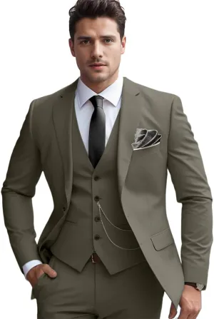 Men's Slim Fit Suit Set 3 Piece Suits for Men Regular Fit Solid Blazer for Business Wedding Prom with a Tie