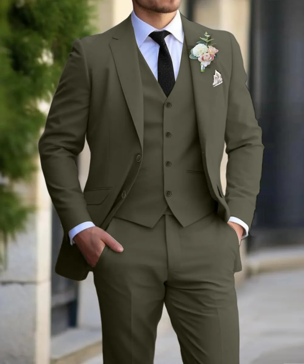 Men's Slim Fit Suit Set 3 Piece Suits for Men Regular Fit Solid Blazer for Business Wedding Prom with a Tie