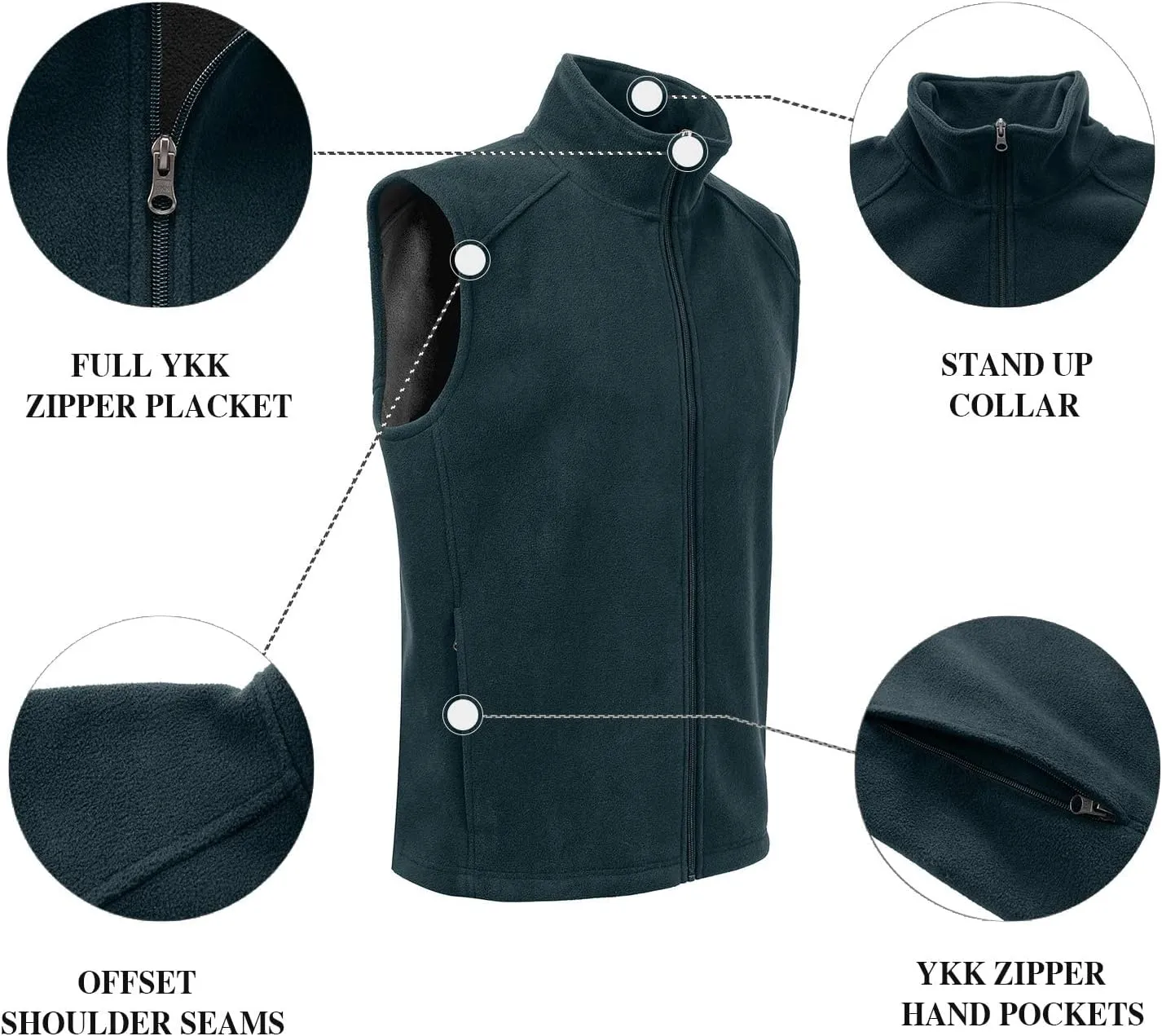 MOHEEN Men's Fleece Vest Outdoor Full Zip Softshell Sleeveless Jacket with Pockets