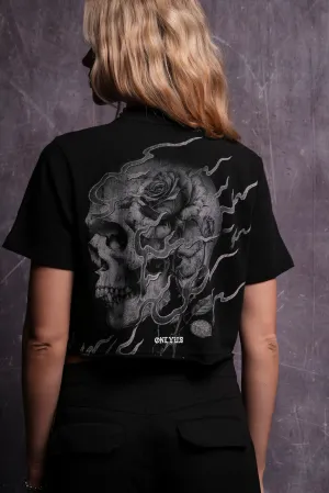 Mori Among Roses "Premium" (Cropped) Tee in Black