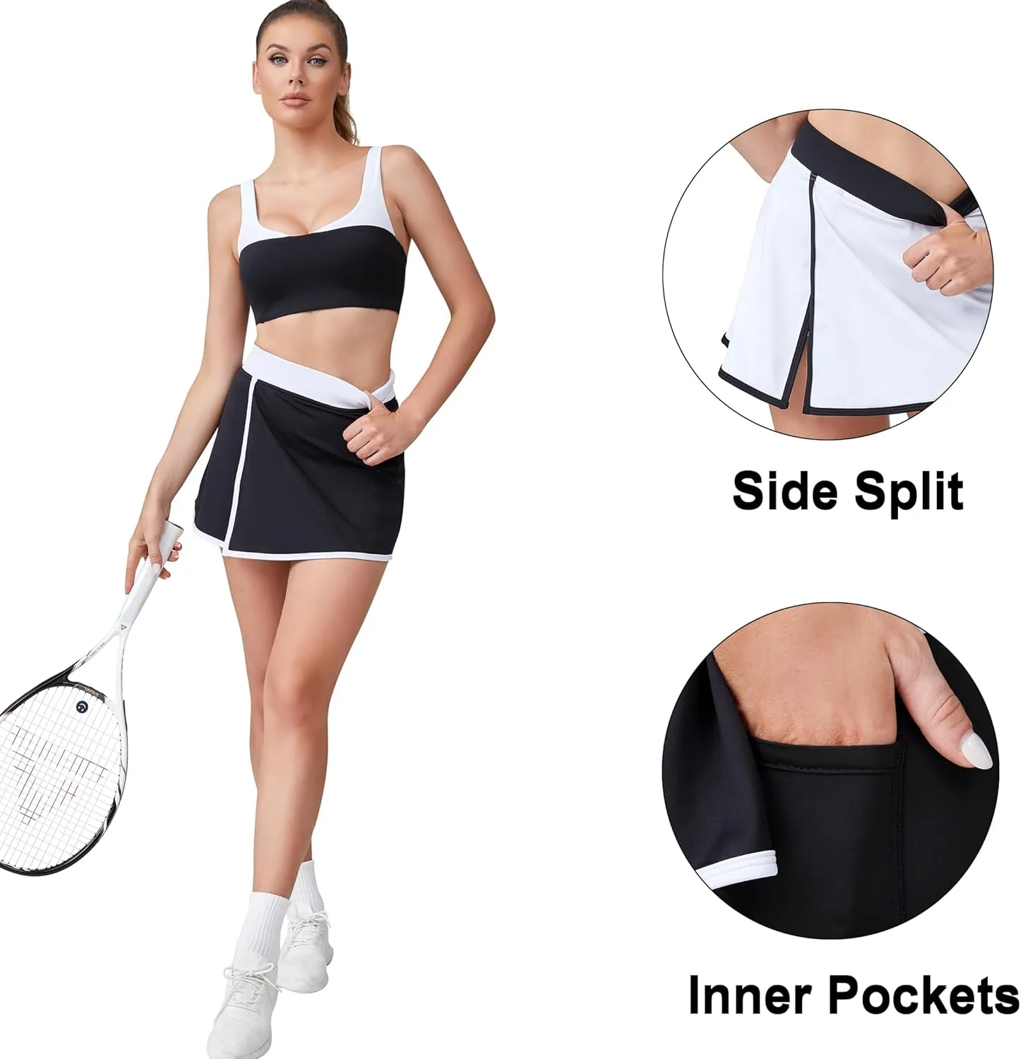 Move With You Women's Tennis Golf Skirts with Pockets Inner Shorts for Athletic Skorts Sports Running Workout Pickleball