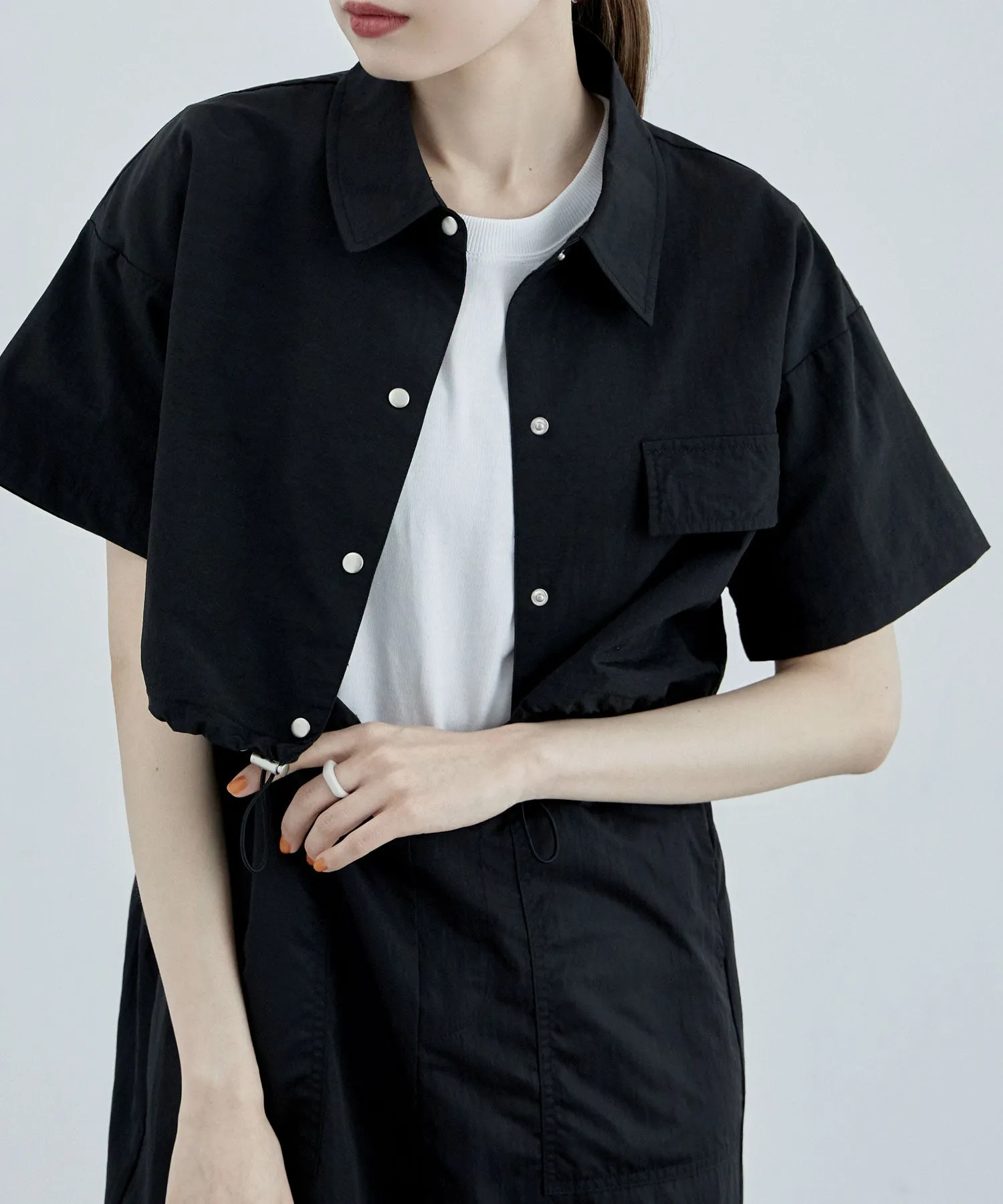 Nylon drawstringshort shirt
