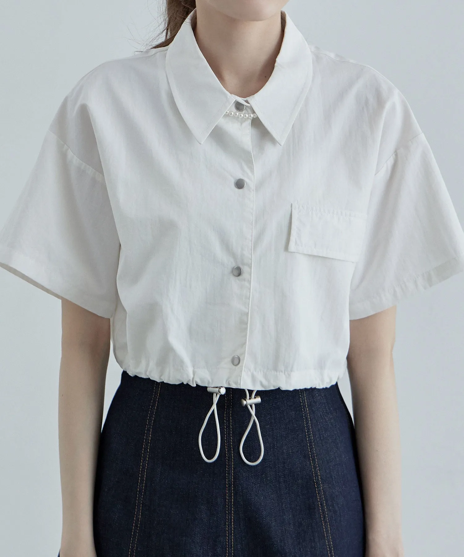 Nylon drawstringshort shirt