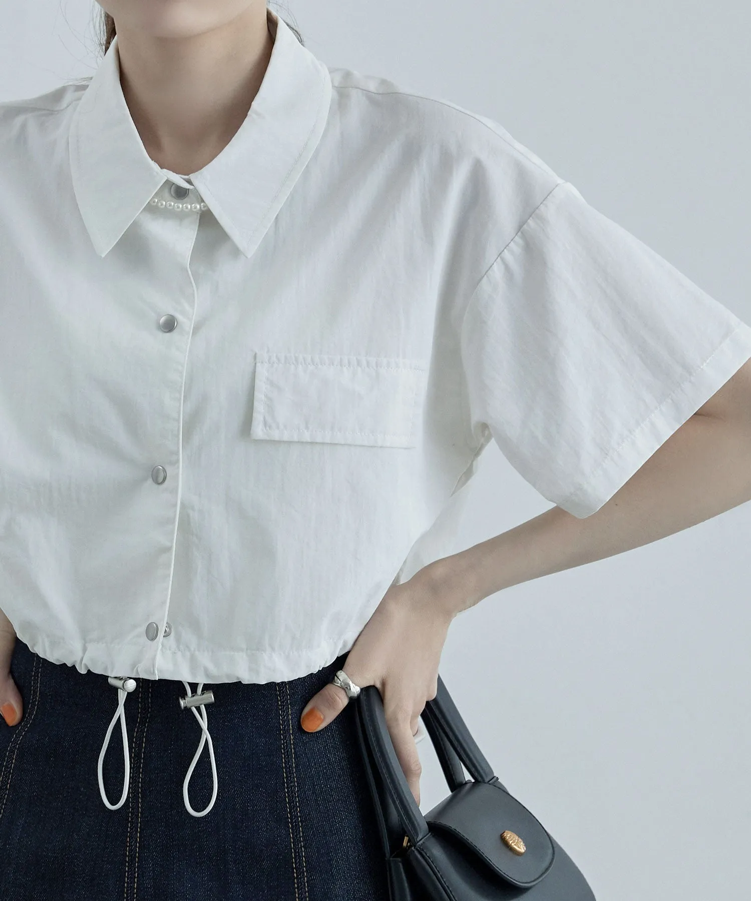 Nylon drawstringshort shirt