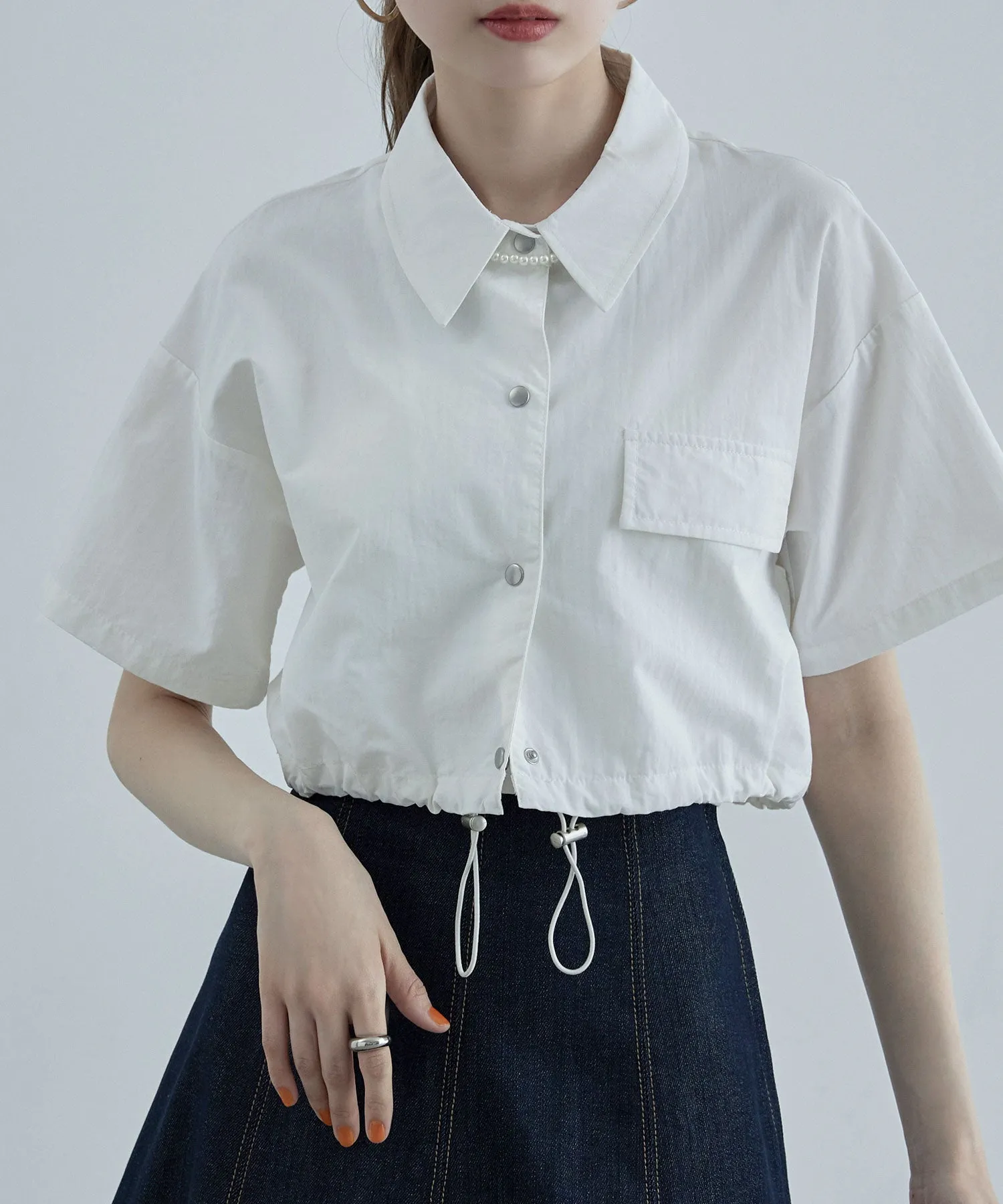 Nylon drawstringshort shirt