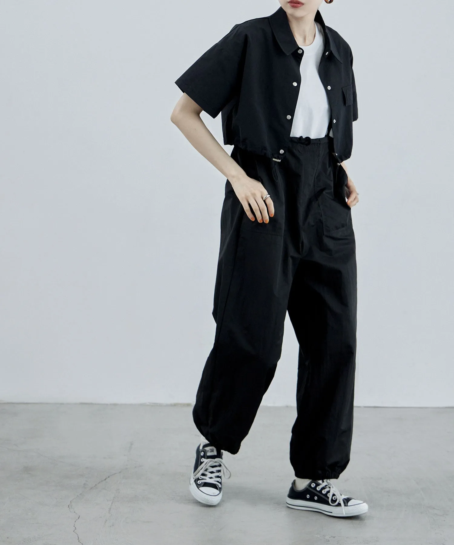 Nylon drawstringshort shirt