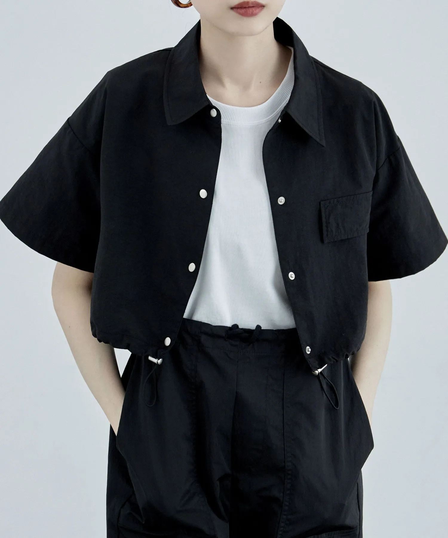 Nylon drawstringshort shirt