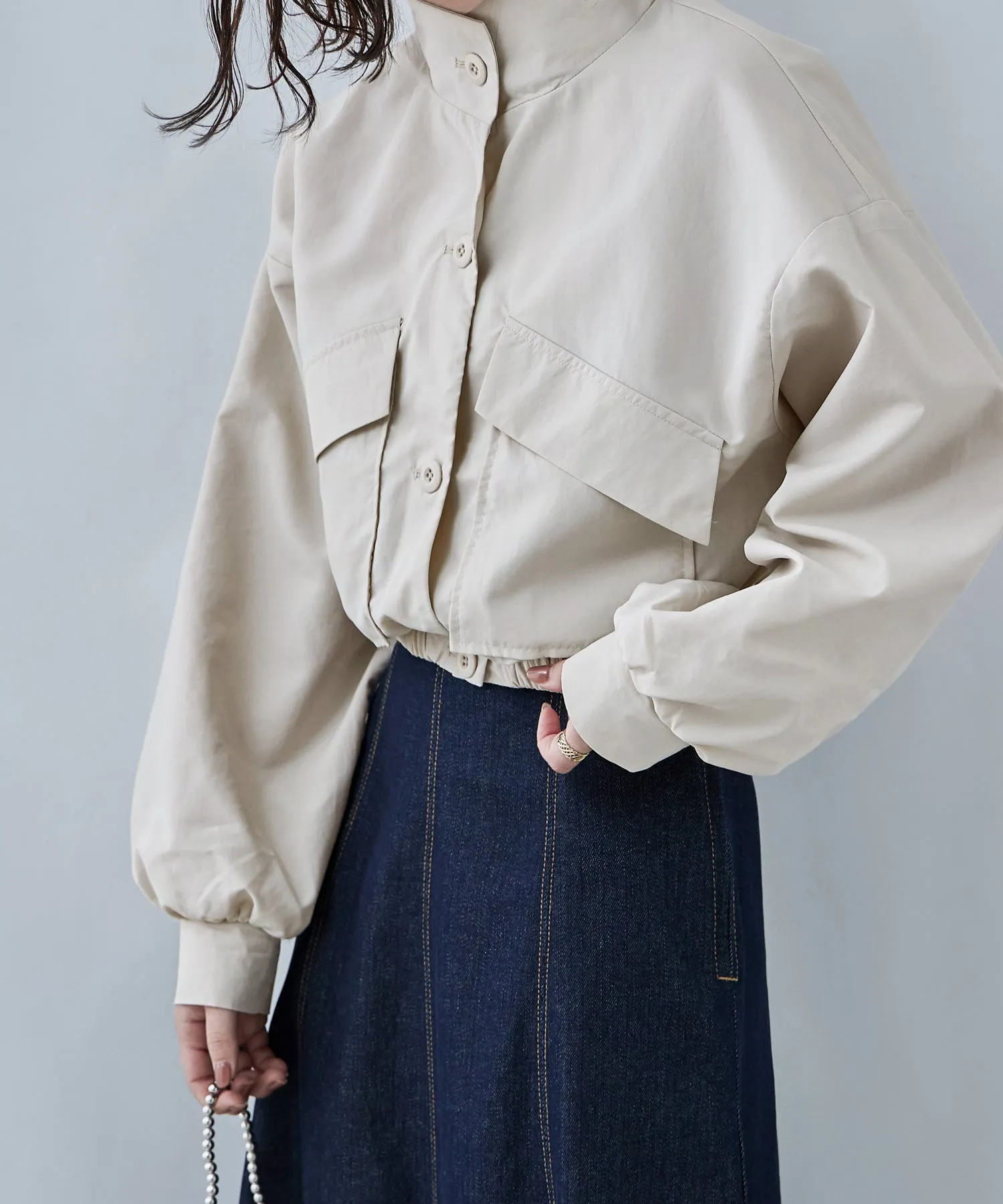 Nylon stand short jacket