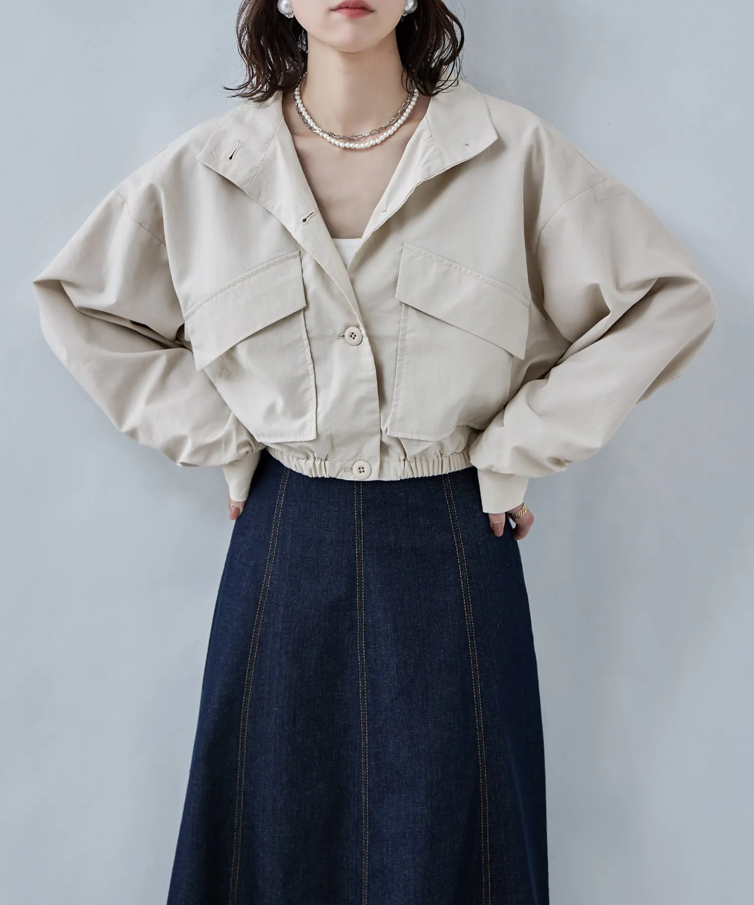 Nylon stand short jacket