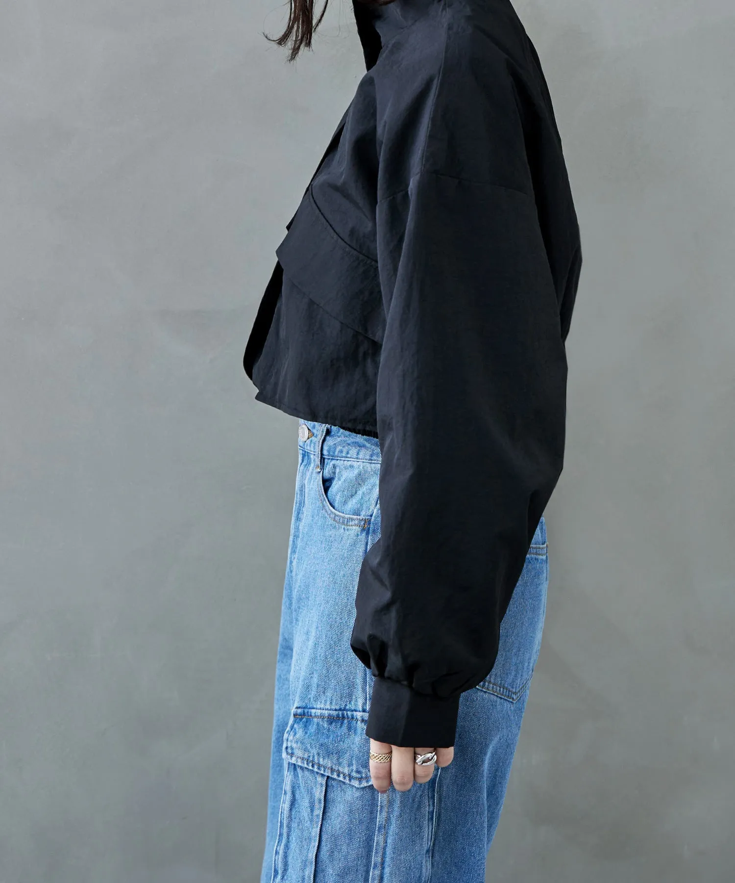 Nylon stand short jacket