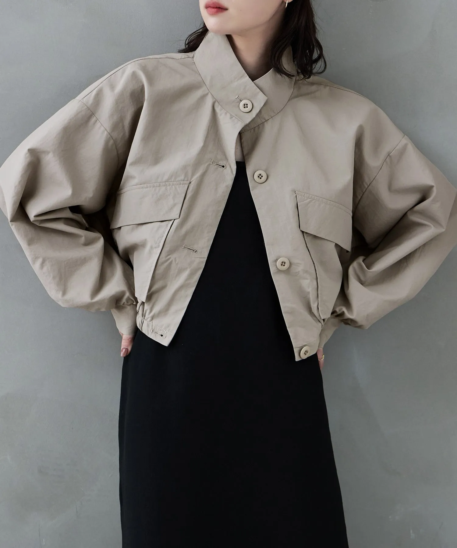 Nylon stand short jacket