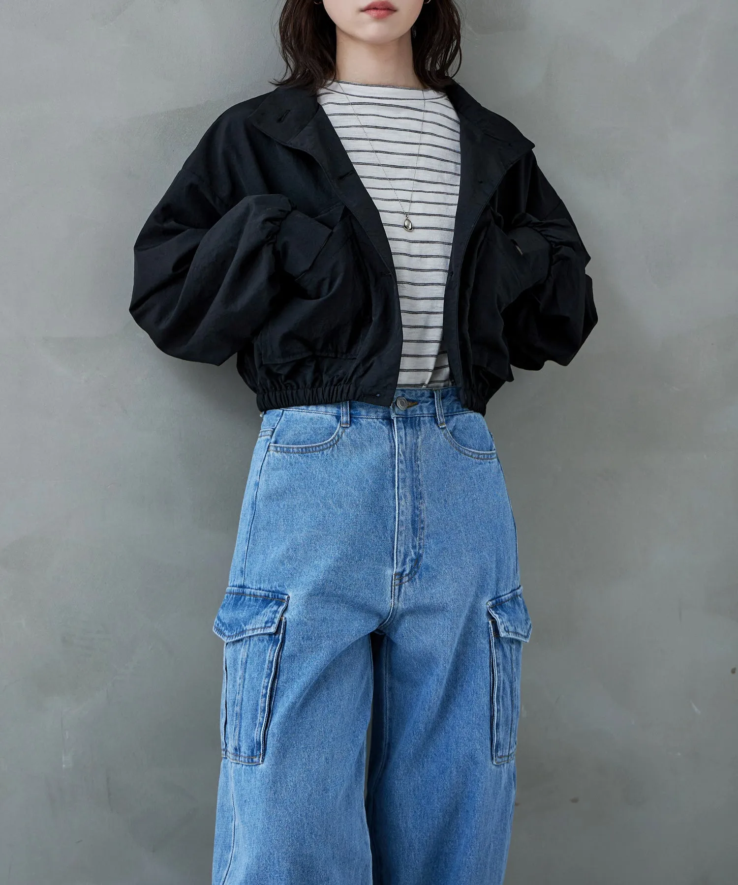 Nylon stand short jacket