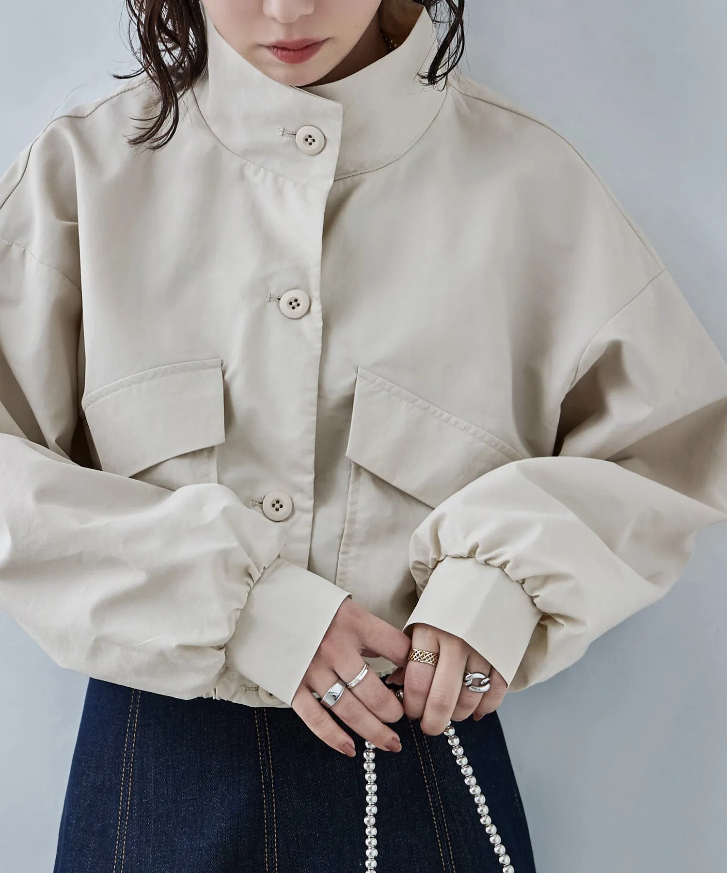 Nylon stand short jacket