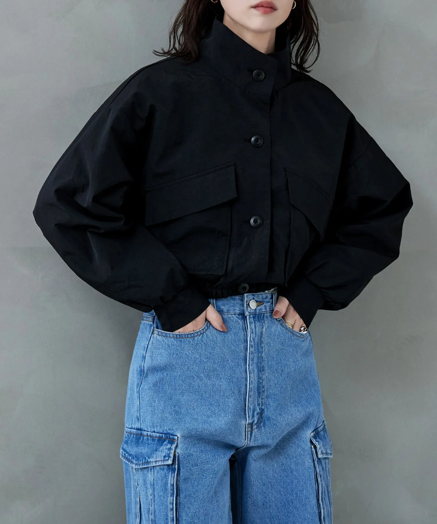 Nylon stand short jacket