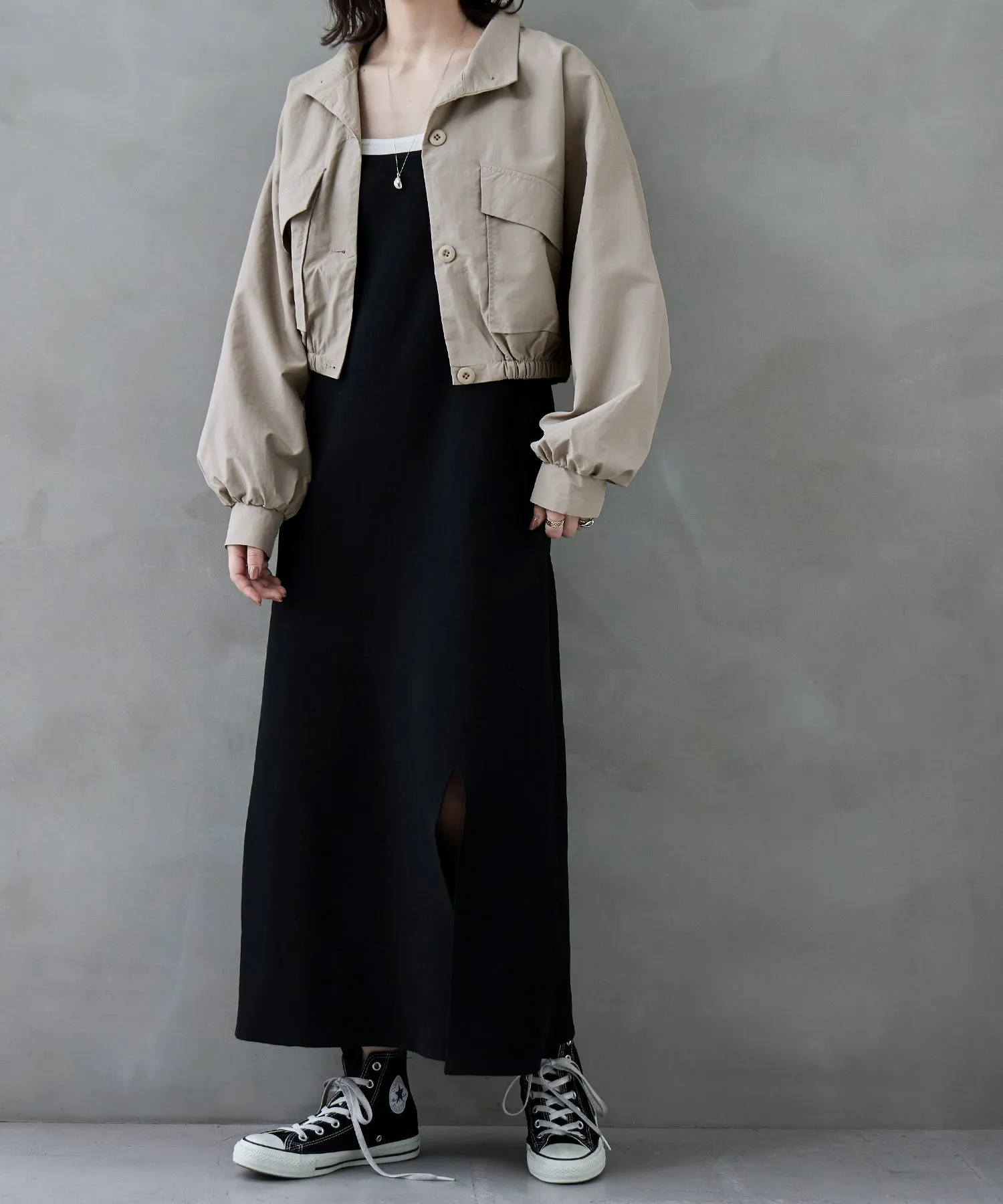 Nylon stand short jacket