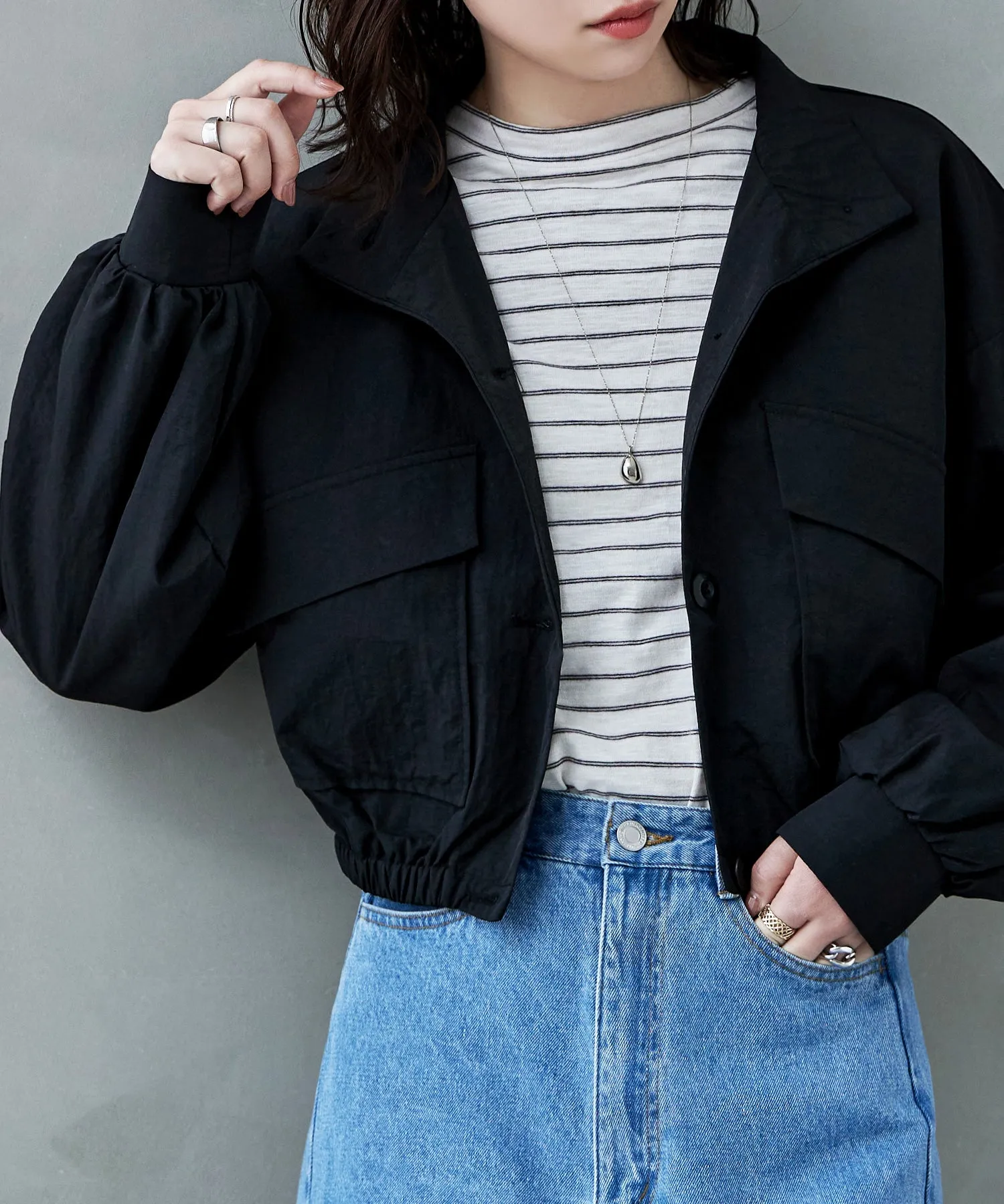 Nylon stand short jacket