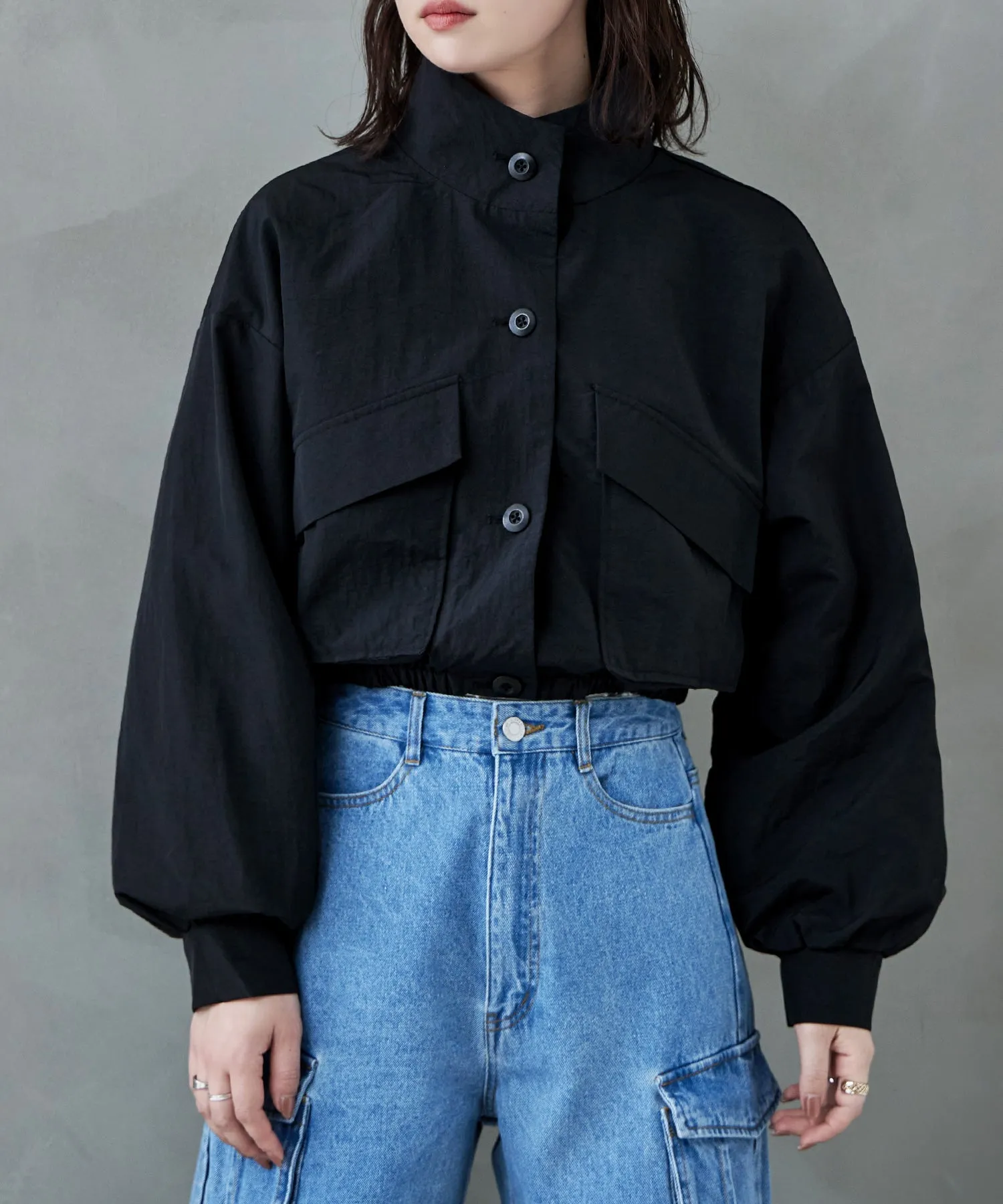 Nylon stand short jacket