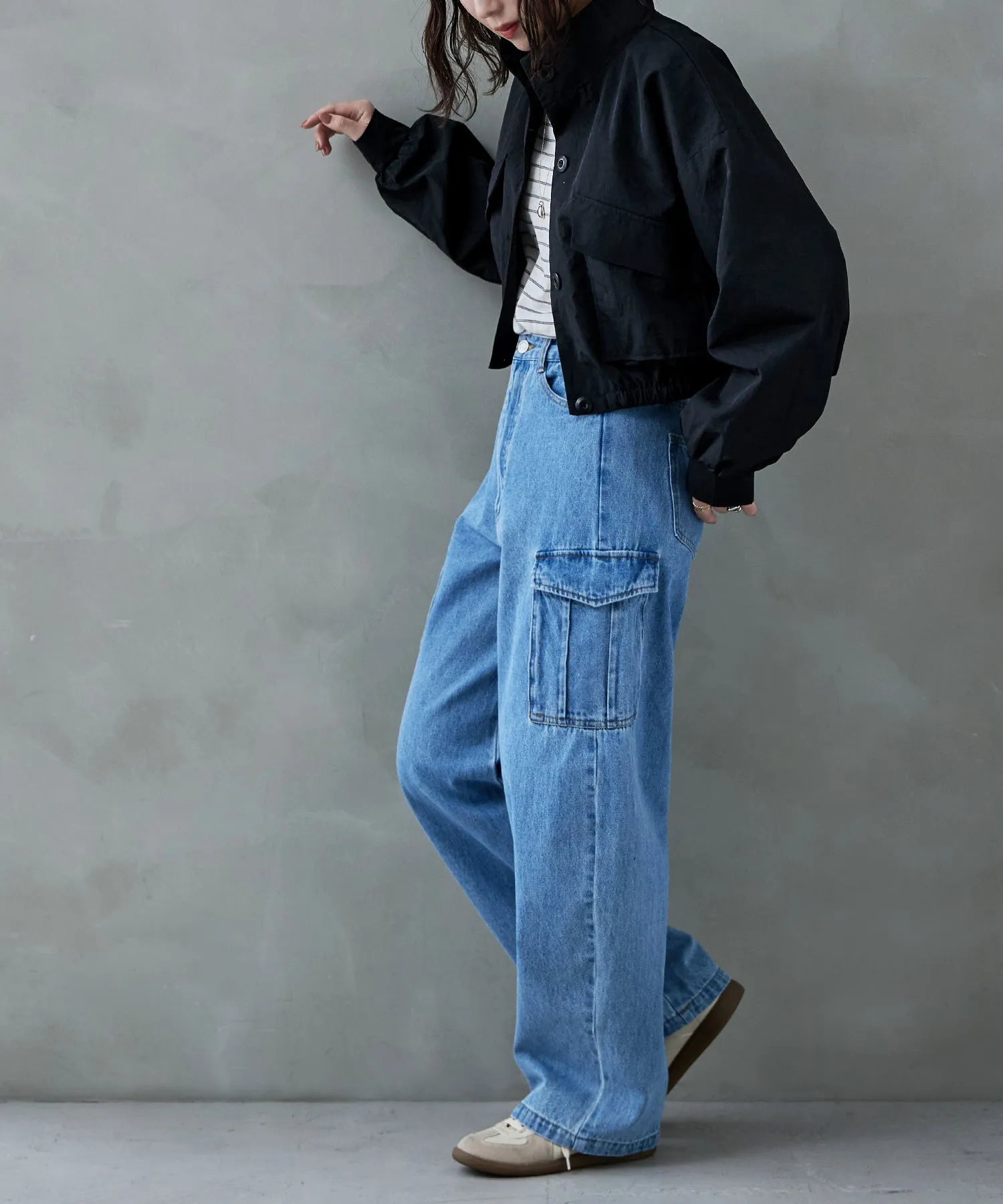 Nylon stand short jacket