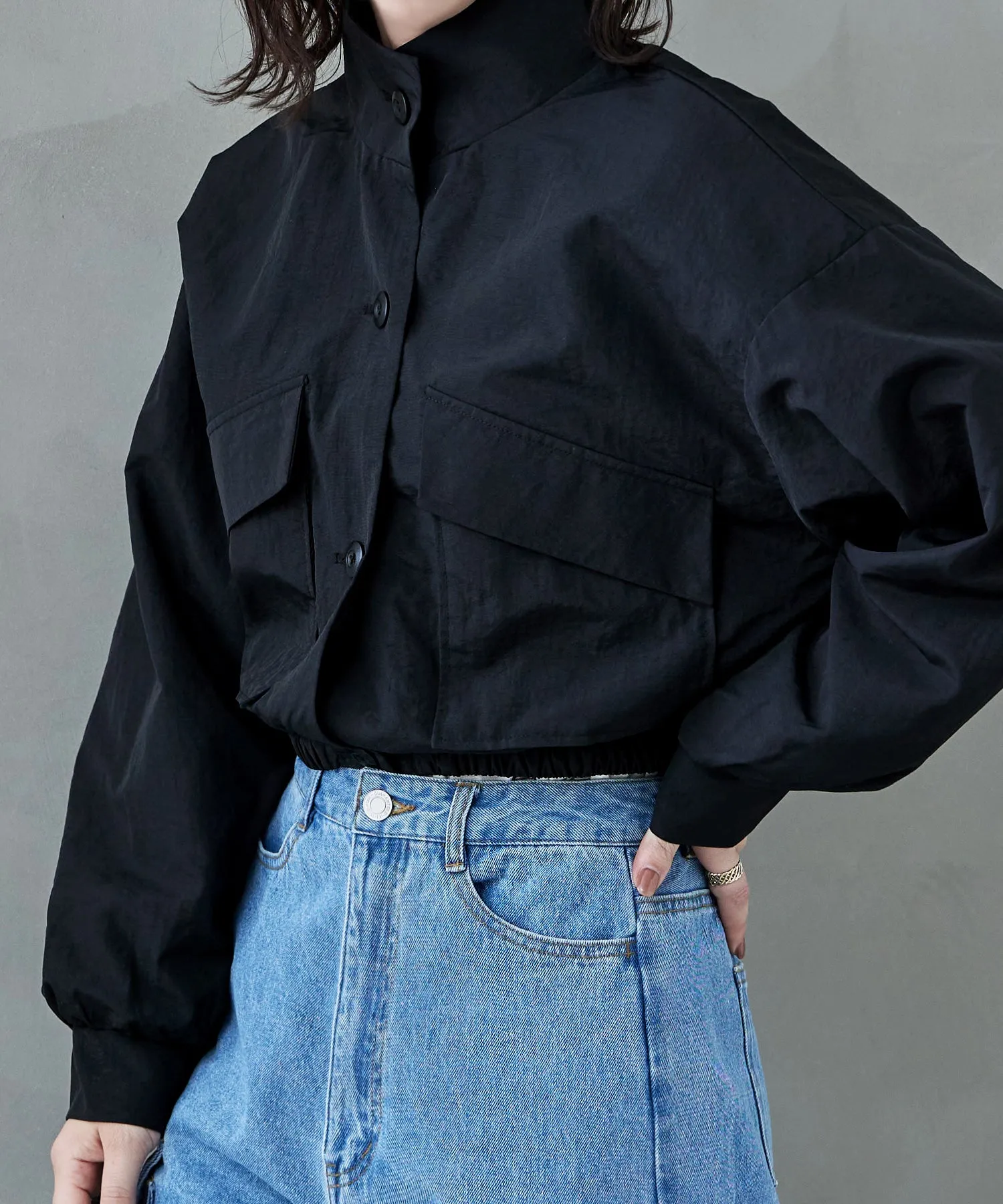 Nylon stand short jacket