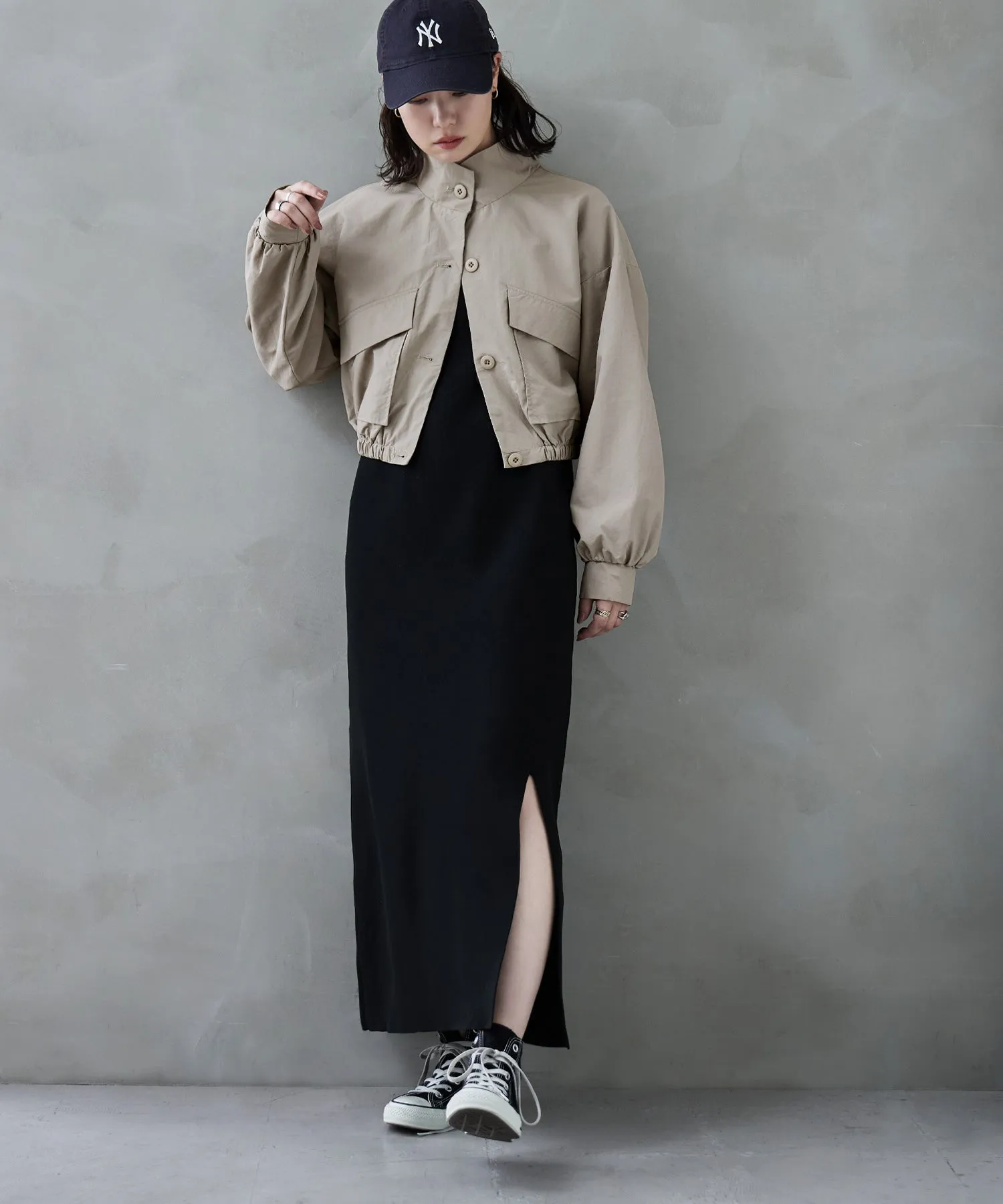 Nylon stand short jacket