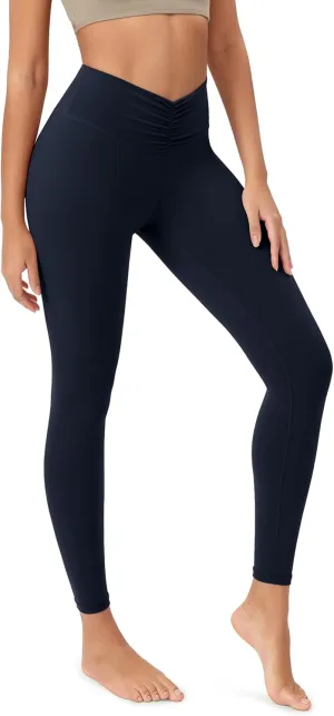 ODODOS Cloud Feeling Ruched Yoga Leggings for Women 25" / 28" High Waist Crossover Yoga Pants